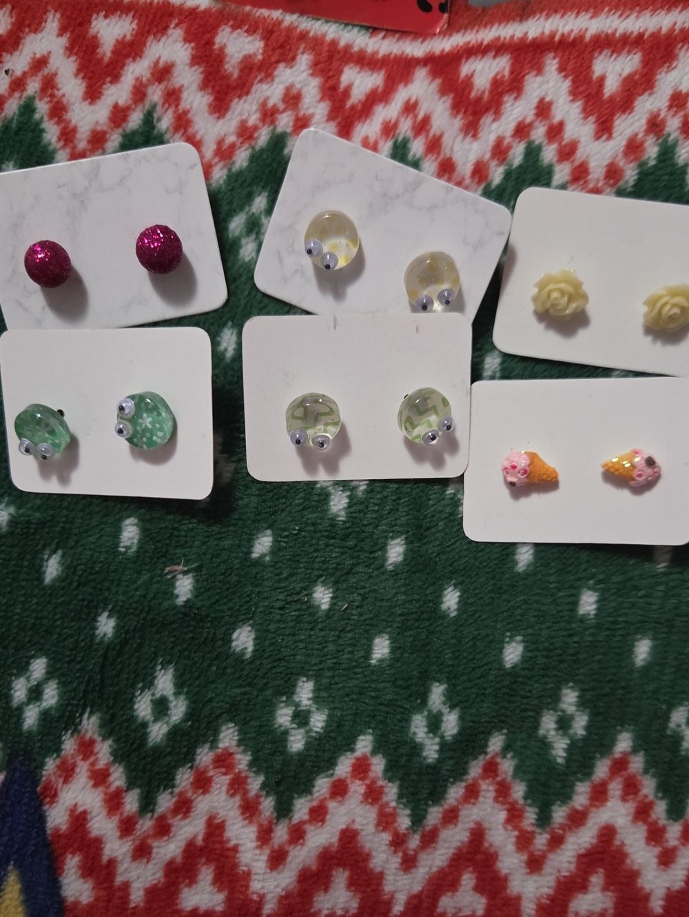 Assorted Kids Stud Earring Set - Pink, Yellow, Green, Cream